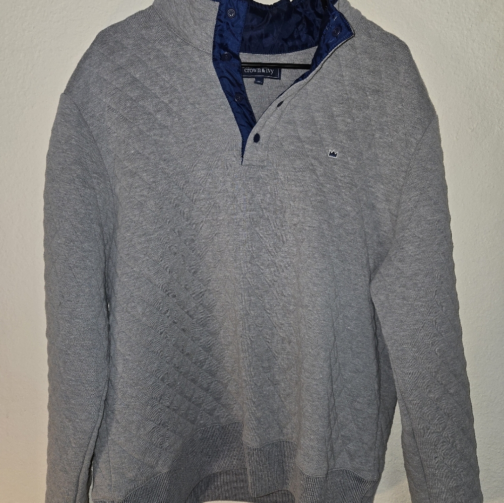 Crown & Ivy 1/4 Zip Pullover Sweater Sweatshirt XL Gray Cotton Blend Stitch Logo